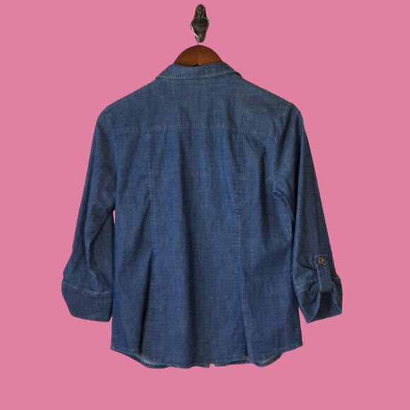 Anne Klein Denim Shirt With Zipper Closure in Front &  3/4 Sleeves Size P/S - Picture 2 of 8